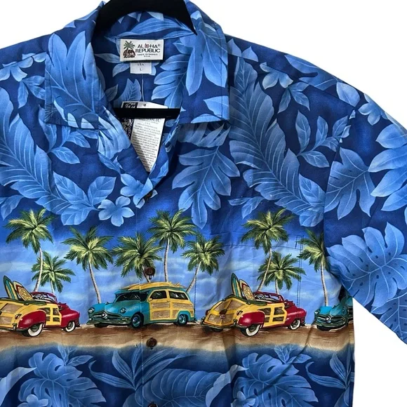 Aloha Republic Short Sleeve Blue Hawaiian Print Button Down Size Large Shirt. - Picture 3 of 8